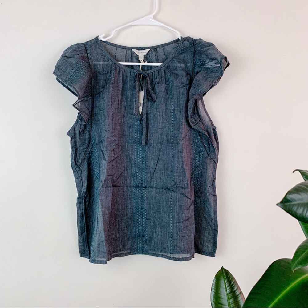 NWT Lucky Brand Ruffle Sleeve Sheer Blouse (M)